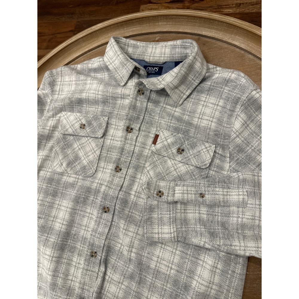 Chaps Mens Grey White Plaid Long Sleeve Button Down Shirt Medium CM34LW285